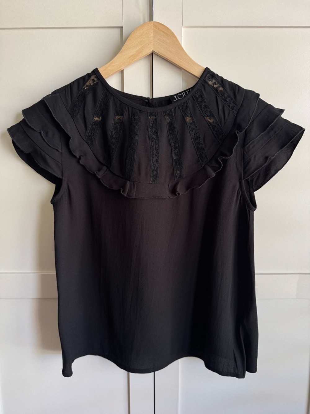 J.Crew Flutter-Sleeve Shirt in Crepe de Chine in Black Size XXS